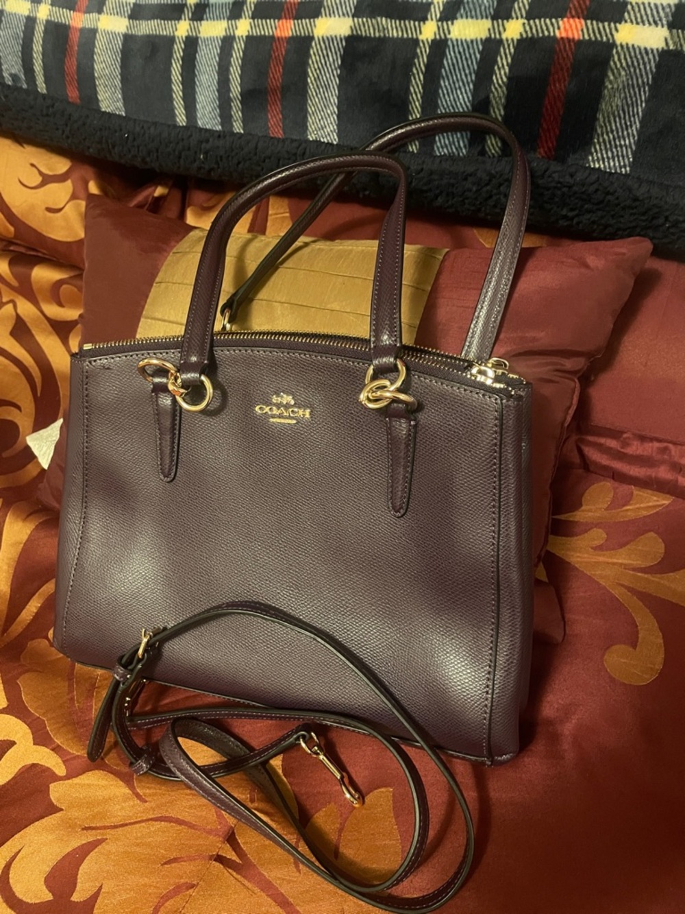 Coach Plum Pebbled Leather Satchel with Gold Hardware